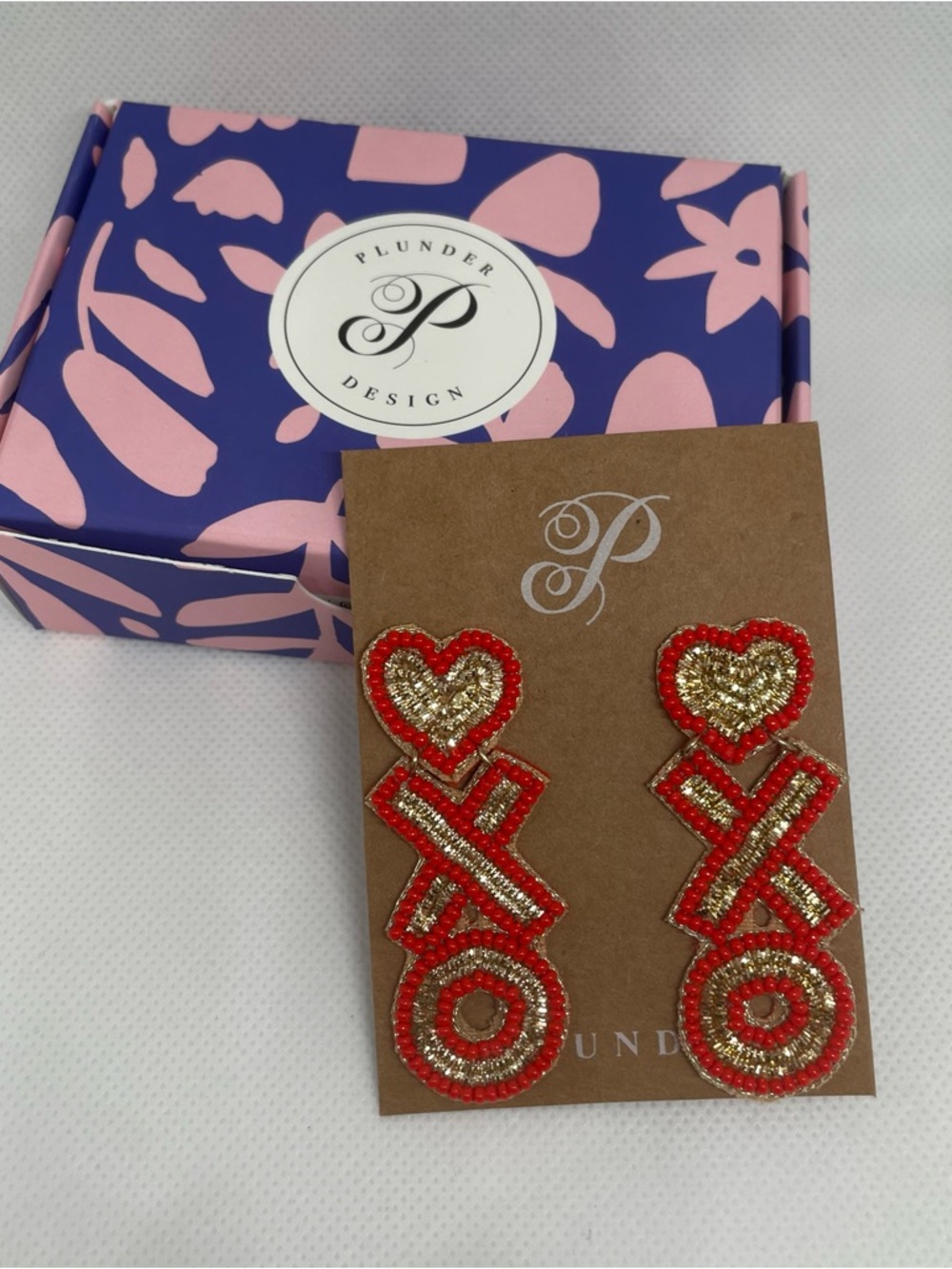 Plunder Design Red & Gold Beaded XOXO Drop Earrings - Picture 1 of 2
